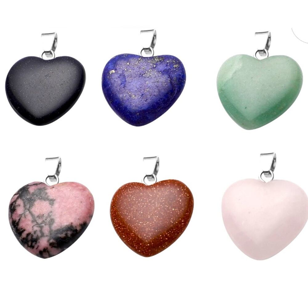 Set of 6 Real Gemstone Heart ❤️ Pendants: Lapis Lazuli, Green Aventurine…